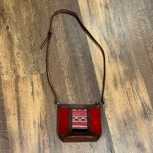Inca‎ Sun Leather crossbody purse 100% leather adjustable strap red Aztec print